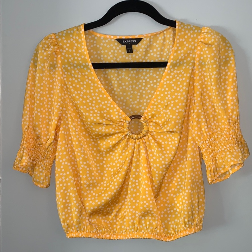Express Yellow & white polka dot blouse